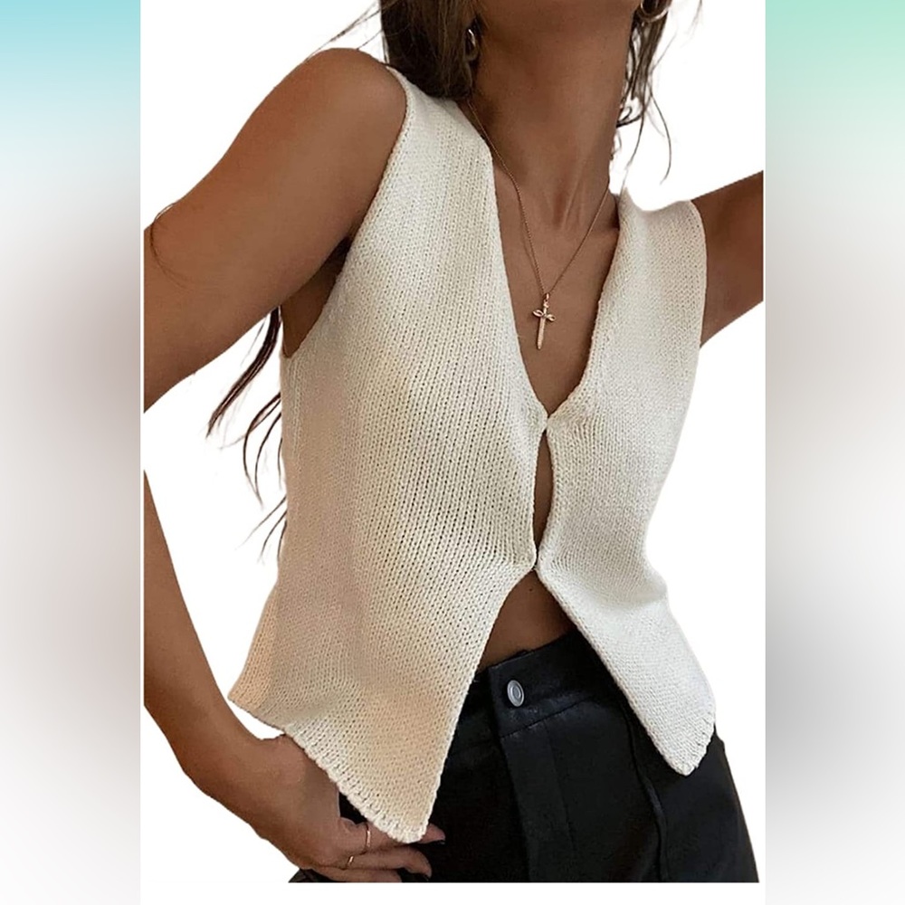 NWT Sawden Women Sleeveless Cotton Knitted Vest Button Down Casual Y2kStreetwear